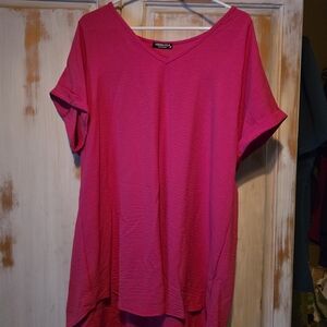 HEIMISH USA Vibrant Pink V-Neck Short Sleeve Top